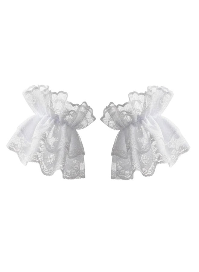 FFZDENA 1 Pair Lace Gloves For Women White Hand Sleeve Sexy Lace Elastic Bracelet Women Ruffled Floral Lace Wrist Cuffs For Halloween, Wedding,Masquerade - Image 1